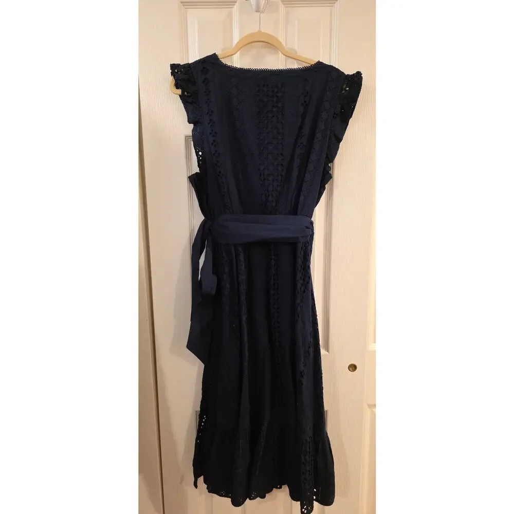 J Crew Navy Blueall Over Eyelet Wrap Dress Size 12